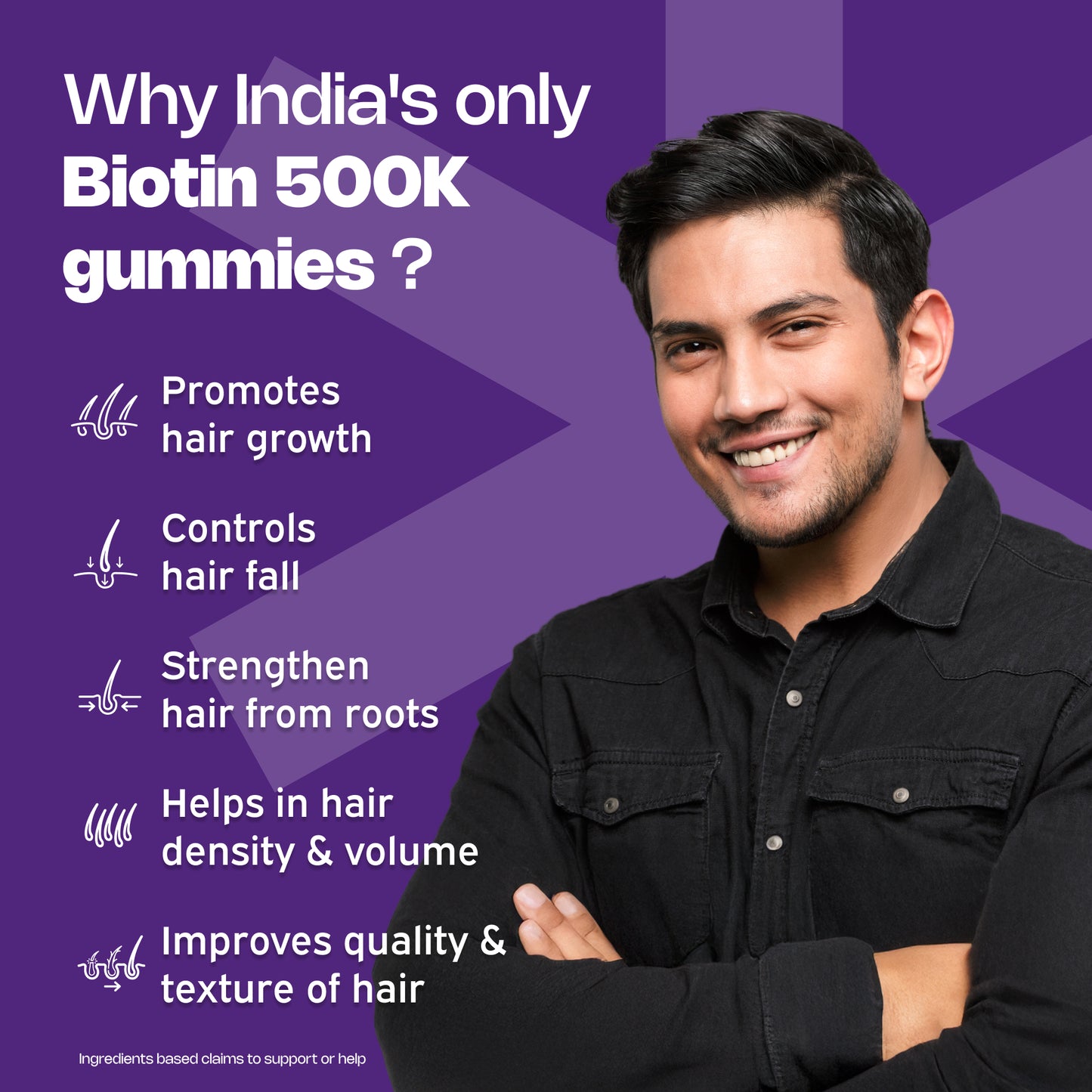 Nutriburst India's Only 10mg Biotin 500K Hair Gummies for Stronger & Shinier Hair | 30 Days Pack