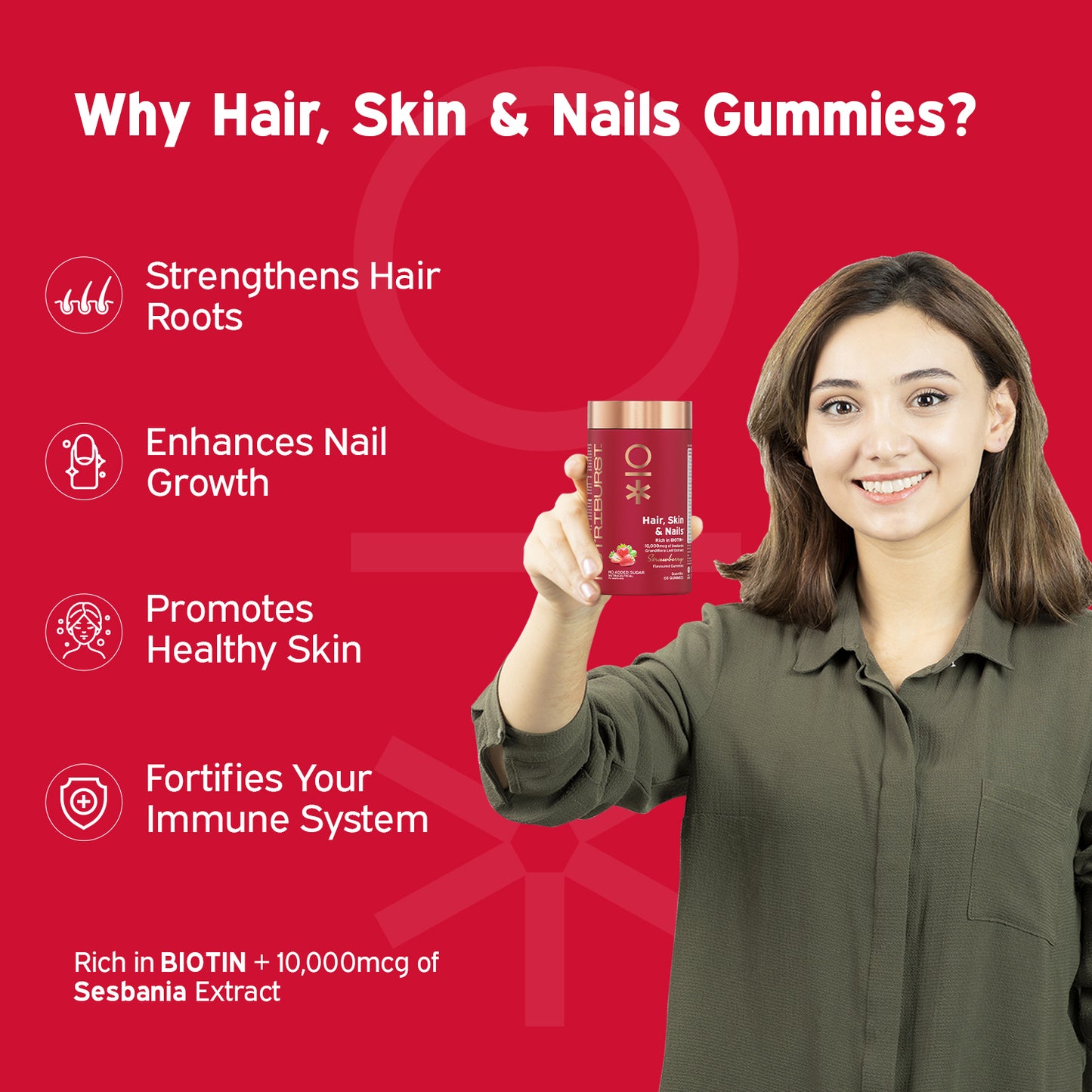 Nutriburst The Nourishment Booster - Hair Skin & Nails and Supports Muscles & Bones Gummies Combo