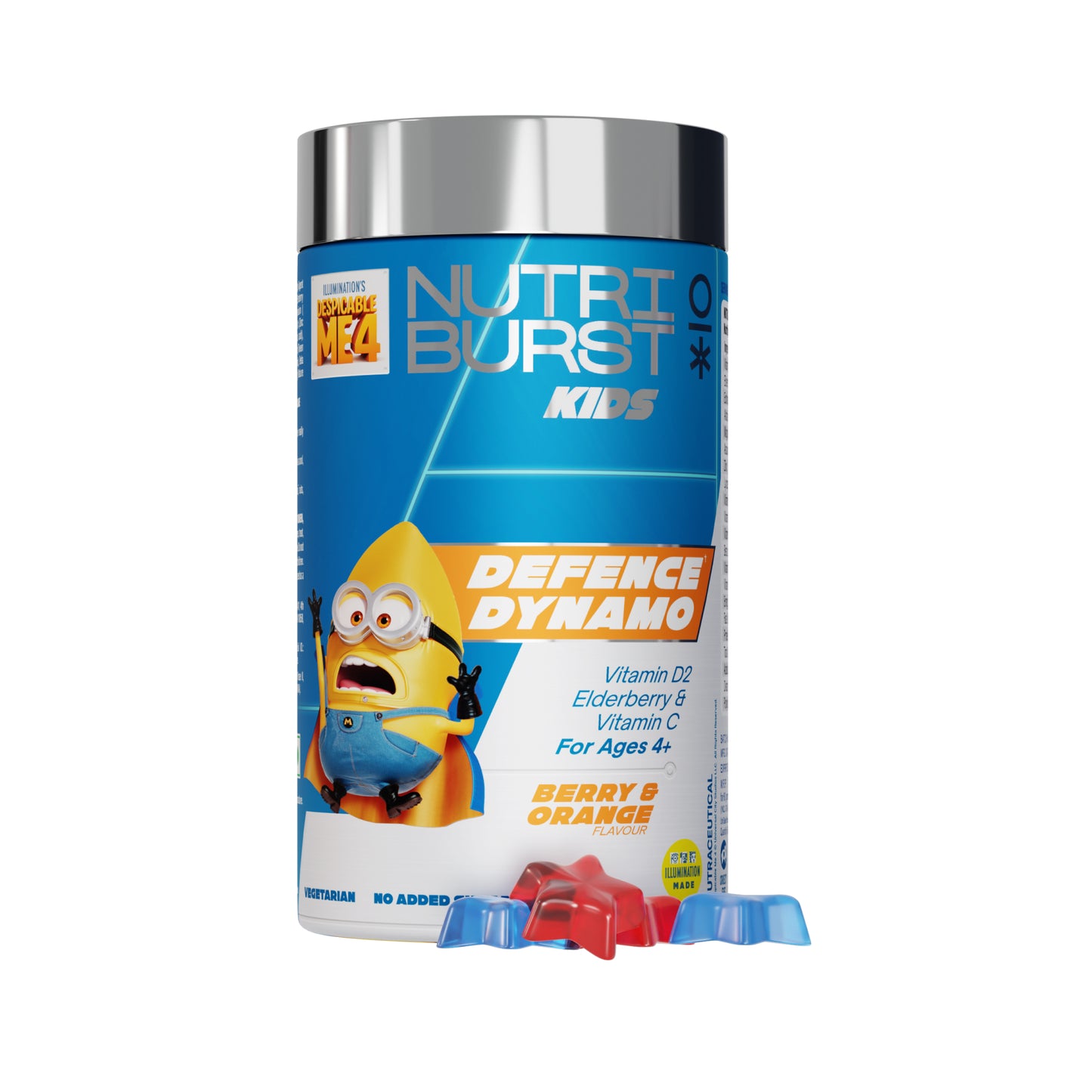 Nutriburst Minions Mighty Bones Kids Gummies - Calcium & Vit D for Strong Bones, Immune Support - Sugar-Free, Gluten-Free, Mixed Fruit Flavor, Chewable, Vegan - For Kids Aged 4+