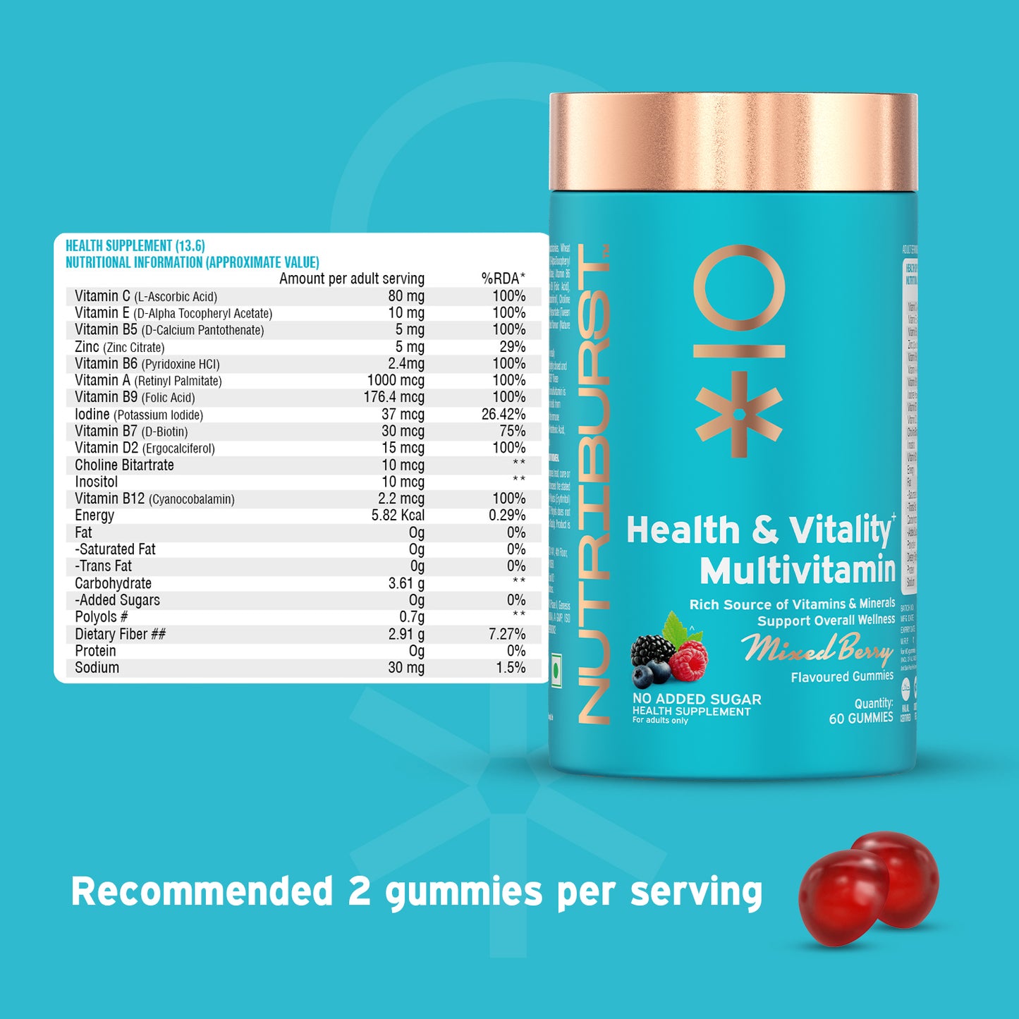 Nutriburst The Power Booster - Health & Vitality Multivitamins and Supports Muscles & Bones Gummies Combo