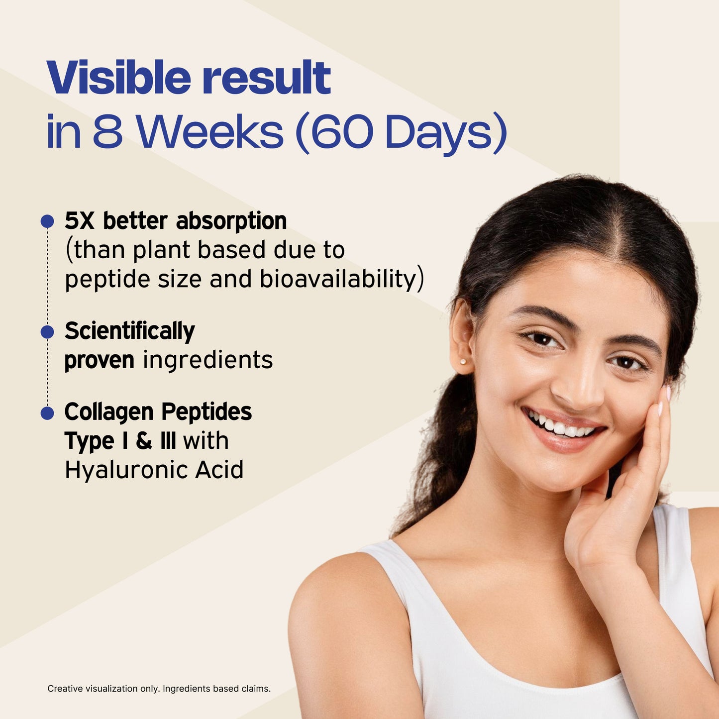 Nutriburst Korean Marine Collagen Peptides Supplement for Skin, Hair, Nails & Joints | Clinically Proven Ingredient | High Absorption 8 gms Collagen, 100 gms