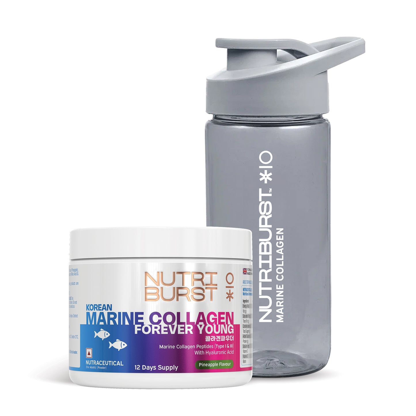 Nutriburst Korean Marine Collagen Peptides Supplement for Skin, Hair, Nails & Joints | Clinically Proven Ingredient | High Absorption 8 gms Collagen, 100 gms
