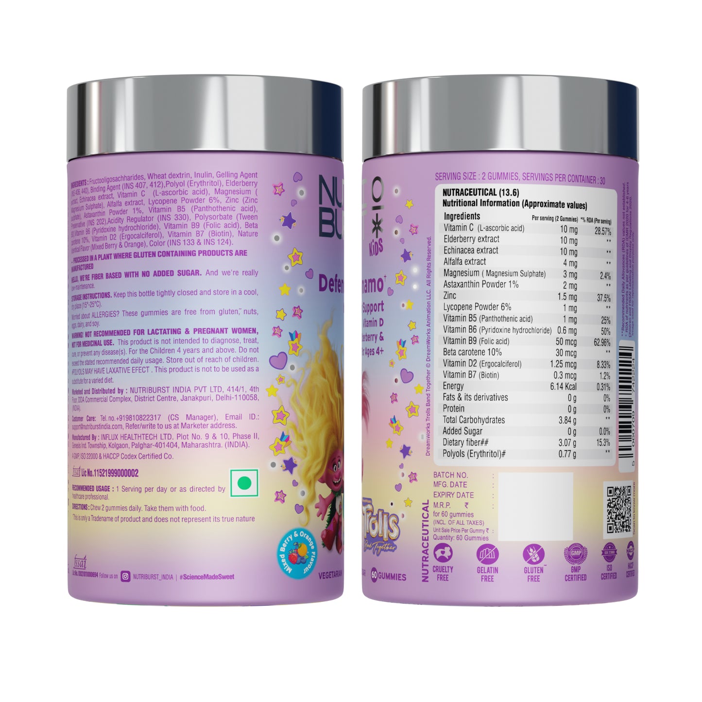 Nutriburst Defence Dynamo Trolls Gummies - Immune Boost with Vit D, C & Black Elderberry Extract - Chewable Vegan Supplement - Mixed Fruit Flavor - For Kids Aged 4+