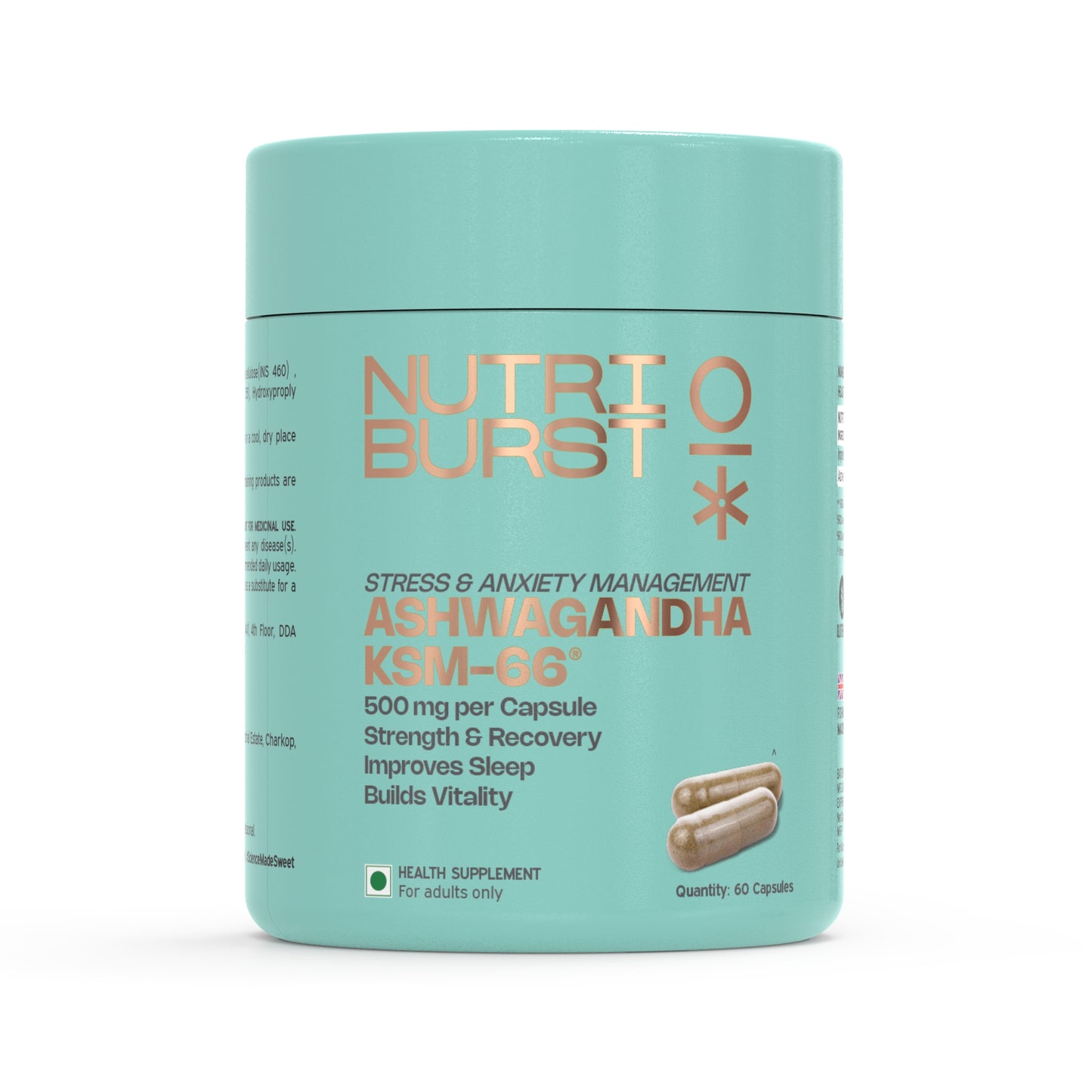 NutriBurst Ashwagandha KSM-66 | Stress, Sleep & Focus Support for Men & Women | 500 mg Root Extract | 60 Capsules