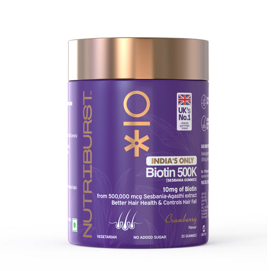 Nutriburst India's Only 10mg Biotin 500K Hair Gummies for Stronger & Shinier Hair | 30 Days Pack