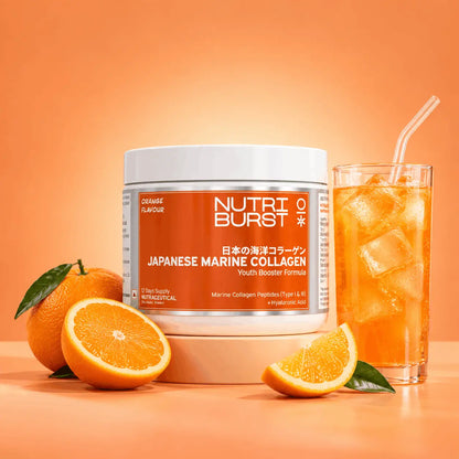 Nutriburst Pure Japanese Marine Collagen Peptides Supplement for Skin, Hair, Nails & Joints | Clinically Proven Ingredient | High Absorption 8 gms Collagen, 100 gms | Free Shaker