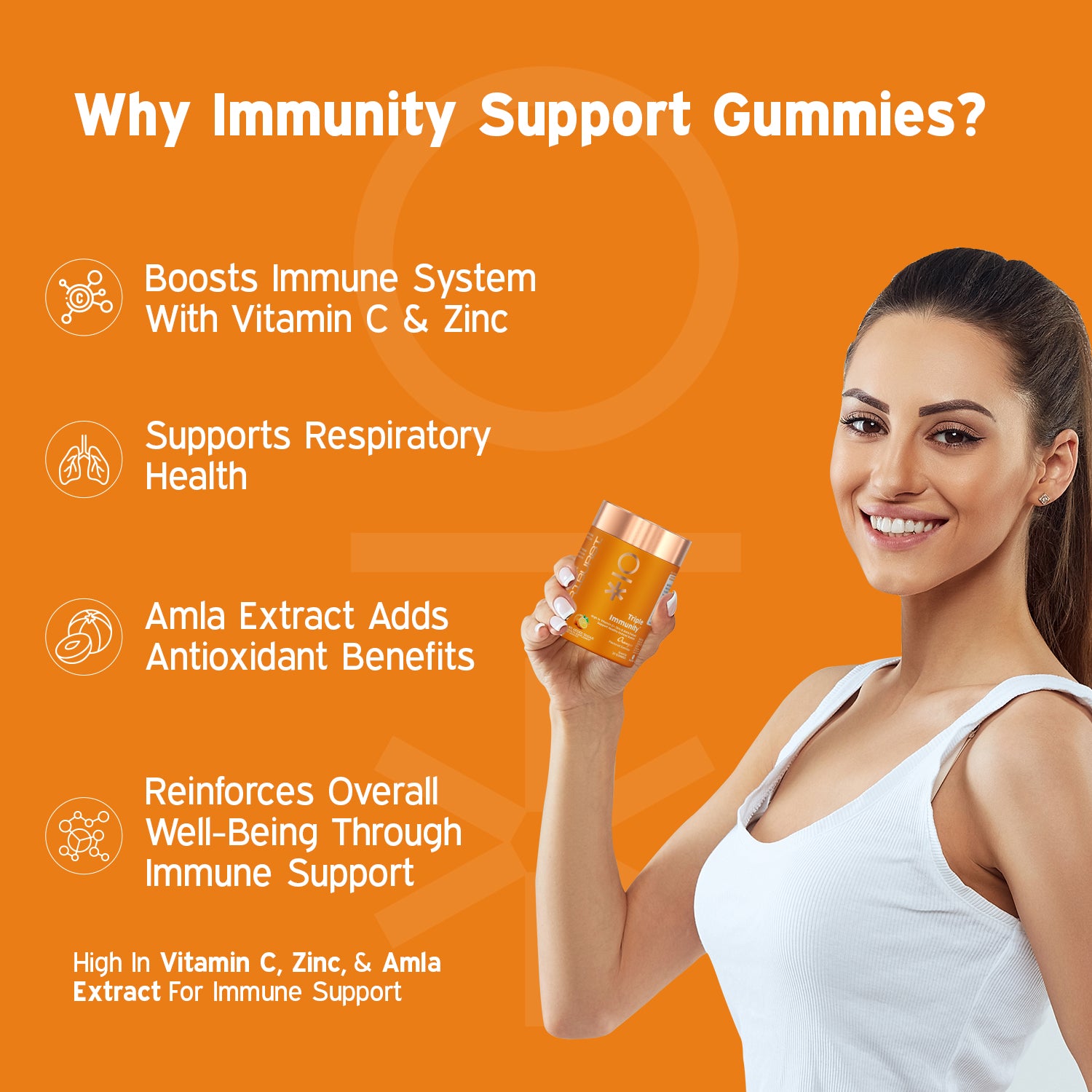Triple Immunity Gummies with Vitamin C, Zinc & Amla by Nutriburst India