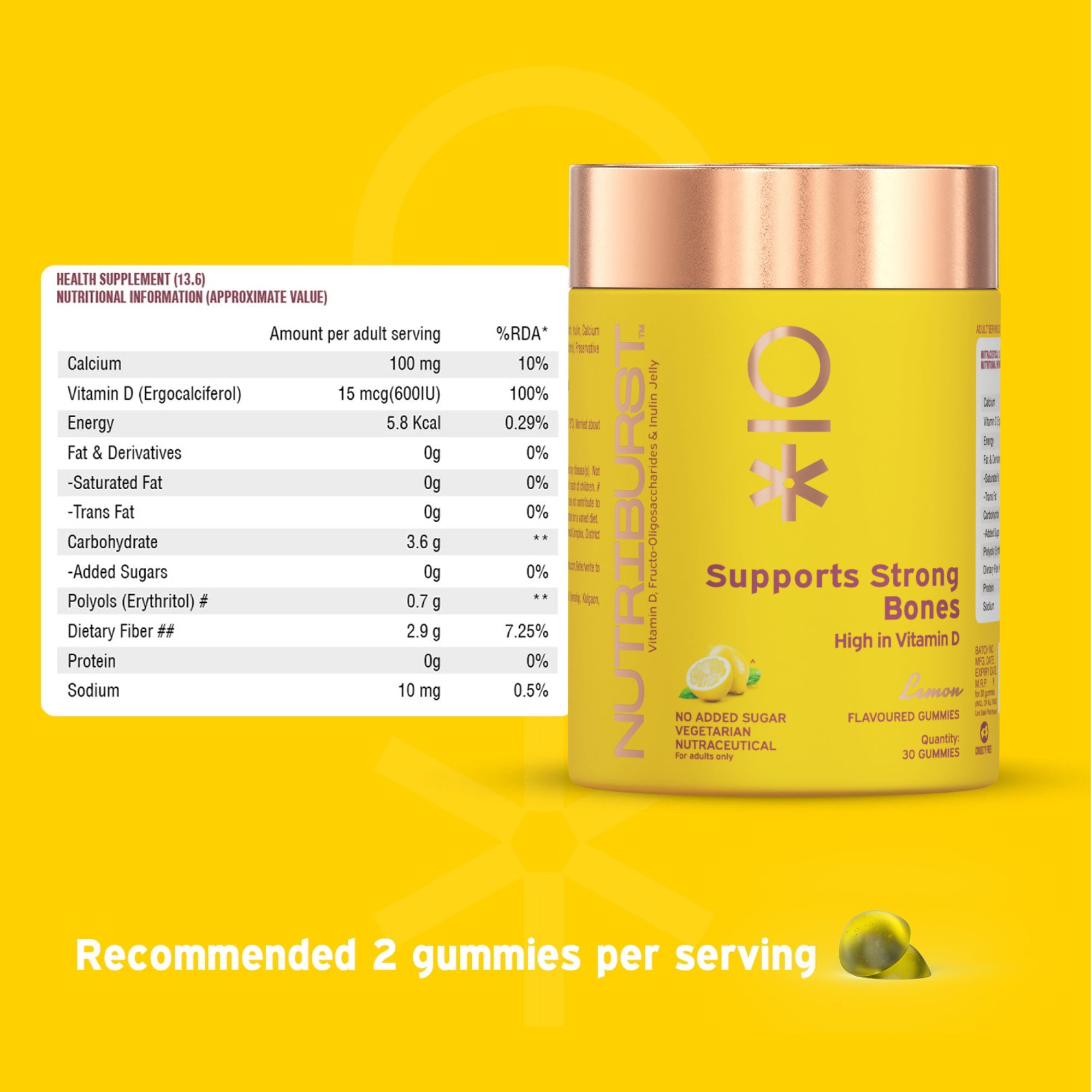 Support Muscles & Bones Gummies with Vitamin D2 & Calcium by Nutriburst India