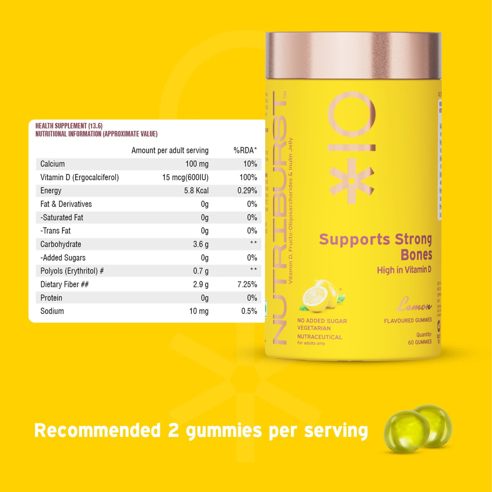 Support Muscles & Bones Gummies with Vitamin D2 & Calcium by Nutriburst India