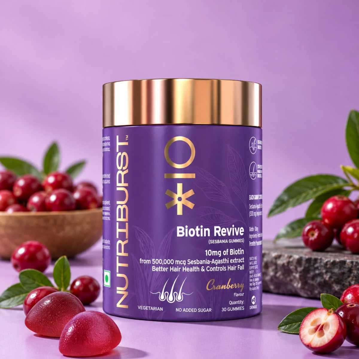 Nutriburst India's Only 10mg Biotin 500K Hair Gummies for Stronger & Shinier Hair | 30 Days Pack