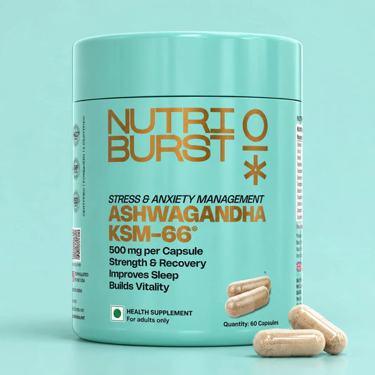 NutriBurst Ashwagandha KSM-66 | Stress, Sleep & Focus Support for Men & Women | 500 mg Root Extract | 60 Capsules