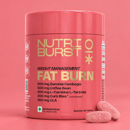 Nutriburst Fat Burn Tablets for Men & Women | Weight Management Supplement with Garcinia Cambogia, Green Coffee Bean, L-Carnitine, CLA & Carb Blocker | 60 Tablets (1-Month Pack)