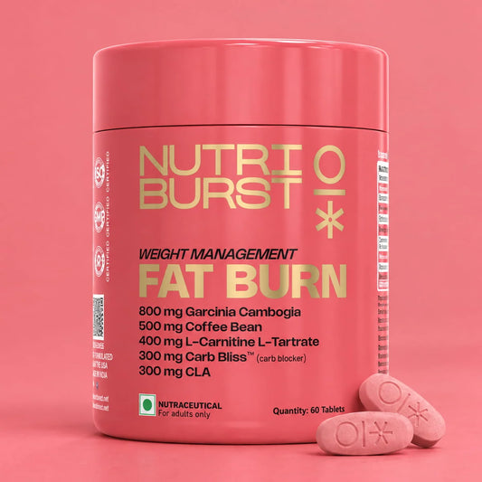 Nutriburst Fat Burn Tablets for Men & Women | Weight Management Supplement with Garcinia Cambogia, Green Coffee Bean, L-Carnitine, CLA & Carb Blocker | 60 Tablets (1-Month Pack)