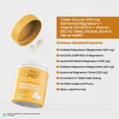 Magnesium Bisglycinate 60 Tablets | Chelated High Absorption Magnesium Supplement | Supports Sleep, Muscle Recovery, Stress Relief, Nerve Function & Bone Health | High Strength Formulated | Vegetarian
