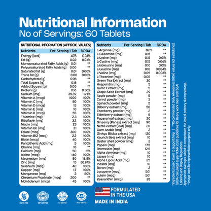 Multivitamin Ultra Tablets for Men | High Strength US Formula | Immunity, Muscle & Brain Support | 60+ Premium Nutrients | Veg Supplement | 60 Tablets