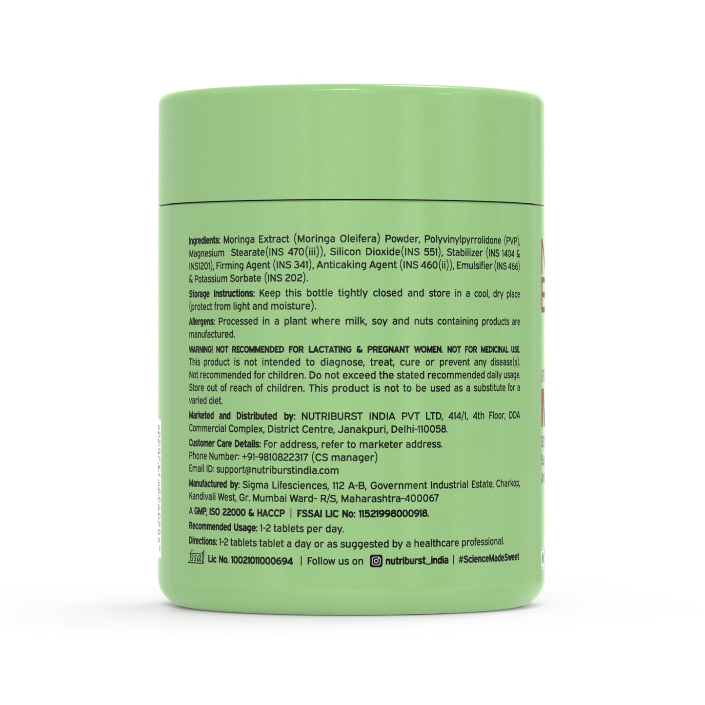 Nutriburst Moringa 500mg – 60 Veg Tablets | Pure & Natural Moringa for Men and Women | Wellness Supports Immunity, Digestion, Energy and Active Lifestyle | Anti-Inflammatory Superfood