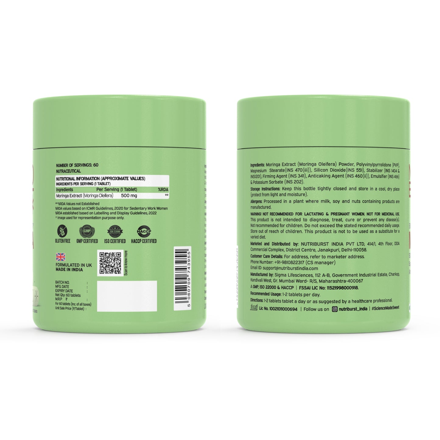 Nutriburst Moringa 500mg – 60 Veg Tablets | Pure & Natural Moringa for Men and Women | Wellness Supports Immunity, Digestion, Energy and Active Lifestyle | Anti-Inflammatory Superfood