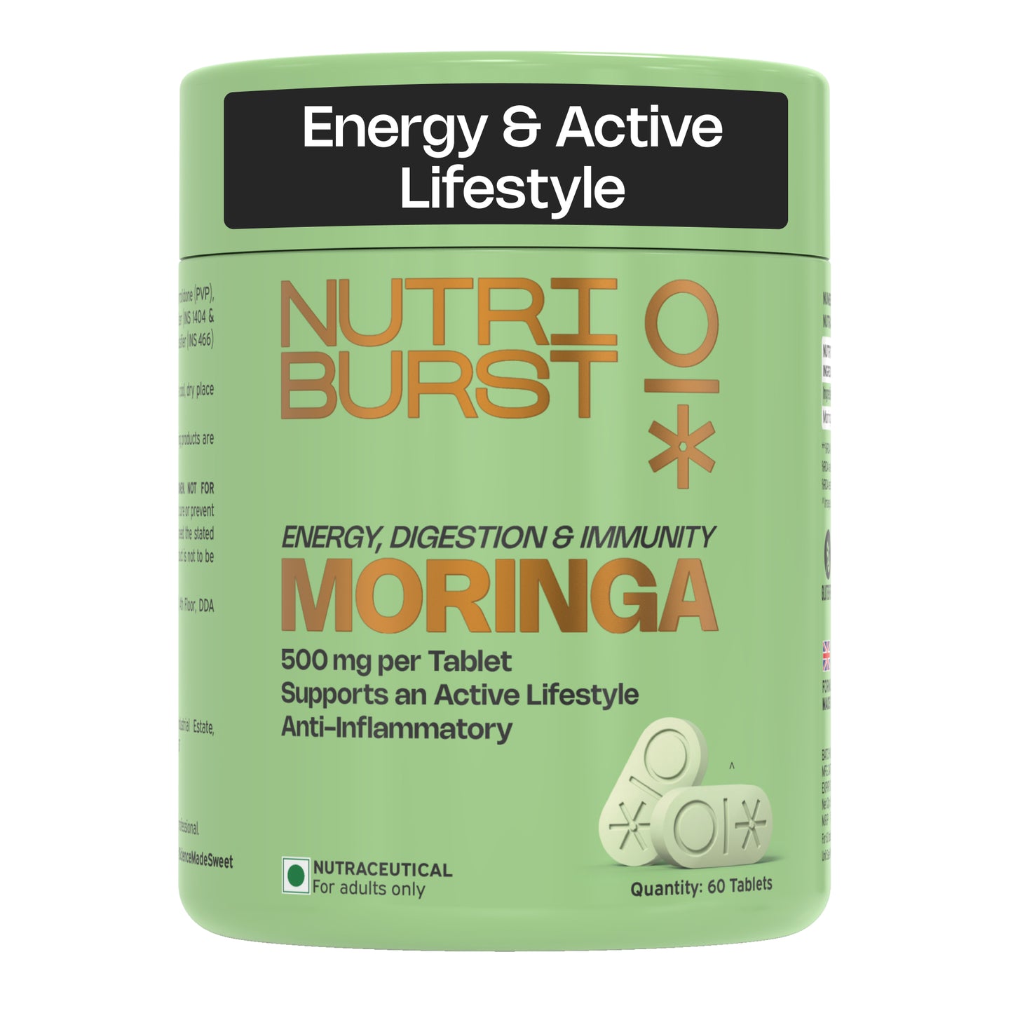 Nutriburst Moringa 500mg – 60 Veg Tablets | Pure & Natural Moringa for Men and Women | Wellness Supports Immunity, Digestion, Energy and Active Lifestyle | Anti-Inflammatory Superfood
