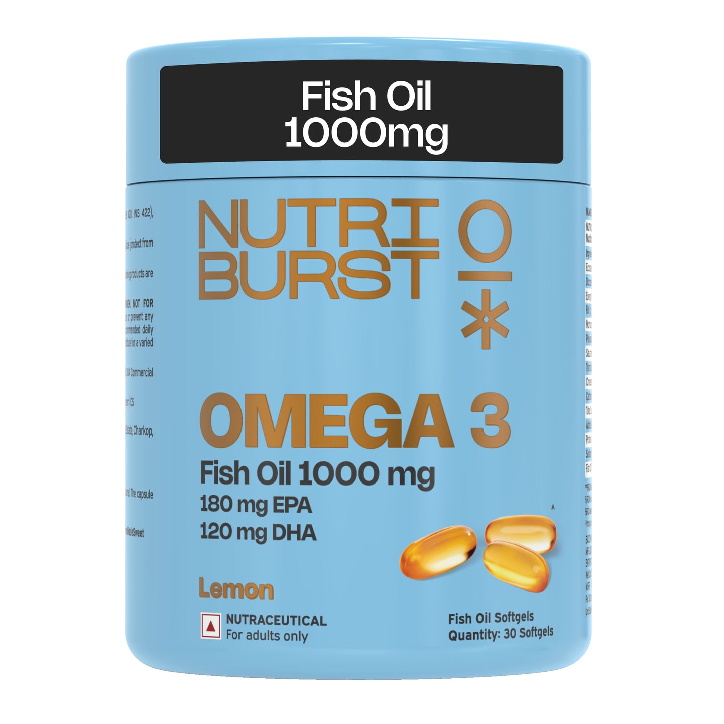 Nutriburst Single Strength Omega-3 Fish Oil Capsules 1000mg | High Strength Softgels for Men and Women | 180mg EPA and 120mg DHA | Omega3 Supplement for Heart, Brain, Skin & Joint Support | 30 Softgels (1-Month Pack) (30 count (Pack of 1))