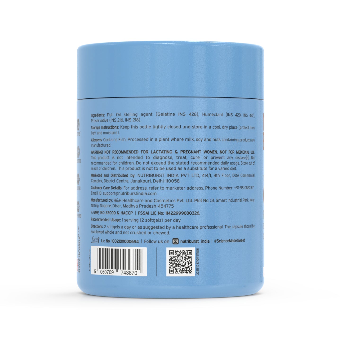 Nutriburst Triple Strength Omega-3 Fish Oil Capsules 1500mg | High Strength Softgels for Men and Women | 540mg EPA and 360mg DHA | Omega3 Supplement for Heart, Brain, Skin & Joint Support | 60 S