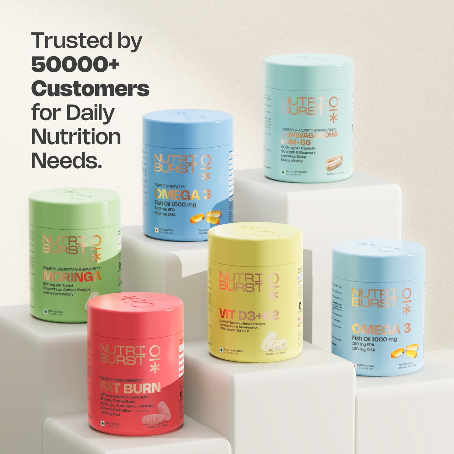 NutriBurst Ashwagandha KSM-66 | Stress, Sleep & Focus Support for Men & Women | 500 mg Root Extract | 60 Capsules