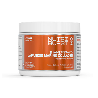 Nutriburst Pure Japanese Marine Collagen Peptides Supplement for Skin, Hair, Nails & Joints with Shaker | Clinically Proven Ingredient | High Absorption 8 gms Collagen, 100 gms