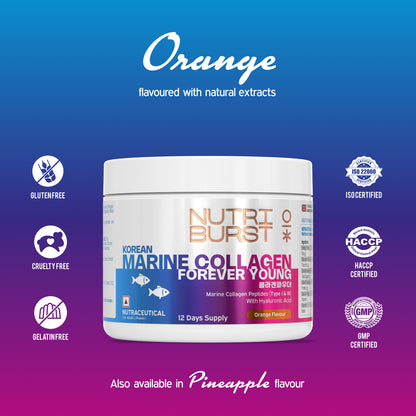 Nutriburst Korean Marine Collagen Peptides Supplement for Skin, Hair, Nails & Joints | Clinically Proven Ingredient | High Absorption 8 gms Collagen, 100 gms