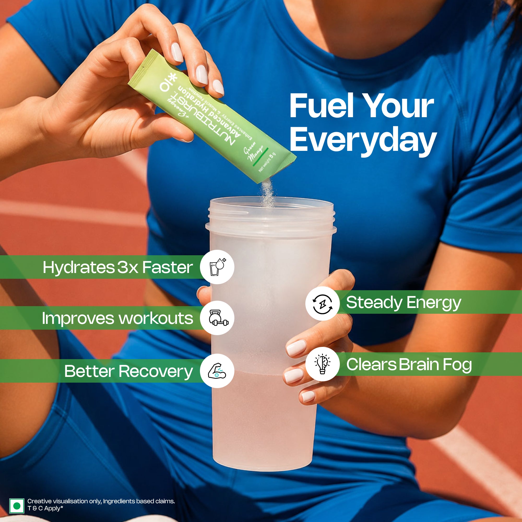 Nutriburst Advanced Hydration & Energy Electrolyte Powder Drink Mix | 9 Vitamins & Minerals | Natural Caffeine | No Added Sugar | Green Mango & Orange Flavour