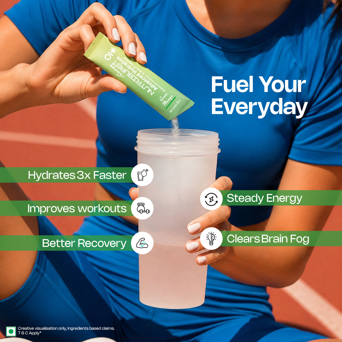 Nutriburst Advanced Hydration & Energy Electrolyte Powder Drink Mix | 9 Vitamins & Minerals | Natural Caffeine | No Added Sugar | Green Mango & Orange Flavour