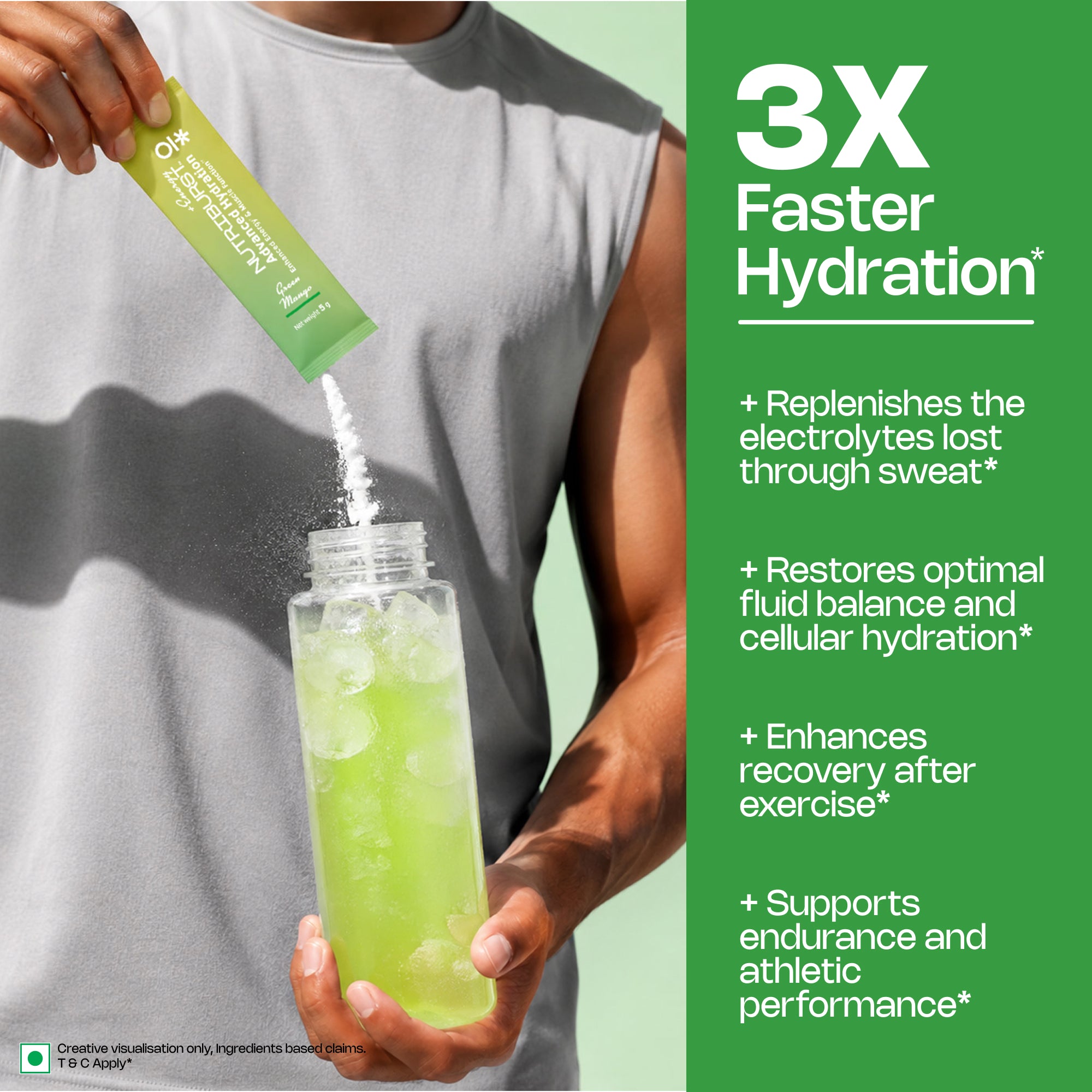 Nutriburst Advanced Hydration & Energy Electrolyte Powder Drink Mix | 9 Vitamins & Minerals | Natural Caffeine | No Added Sugar | Green Mango & Orange Flavour