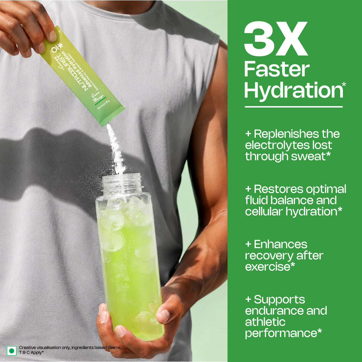 Nutriburst Advanced Hydration & Energy Electrolyte Powder Drink Mix | 9 Vitamins & Minerals | Natural Caffeine | No Added Sugar | Green Mango & Orange Flavour