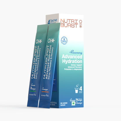 Nutriburst Advanced Hydration & Recovery Electrolyte Powder Drink Mix | 9 Vitamins & Minerals | No Added Sugar | Green Mango & Orange