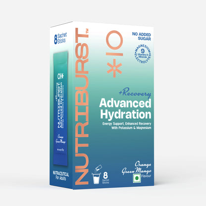 Nutriburst Advanced Hydration & Recovery Electrolyte Powder Drink Mix | 9 Vitamins & Minerals | No Added Sugar | Green Mango & Orange