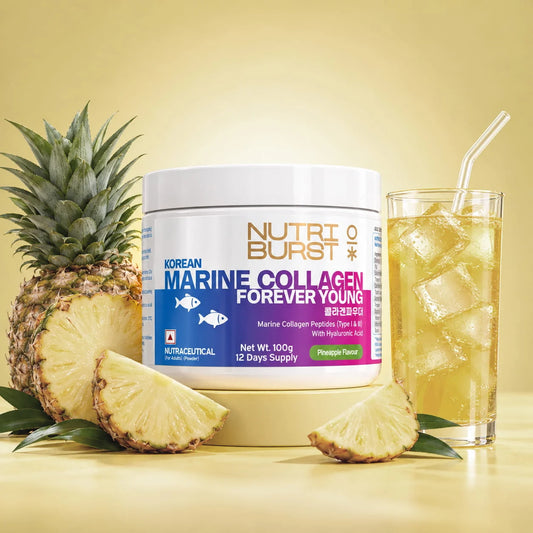 Nutriburst Korean Marine Collagen Peptides Supplement for Skin, Hair, Nails & Joints | Clinically Proven Ingredient | High Absorption 8 gms Collagen, 100 gms