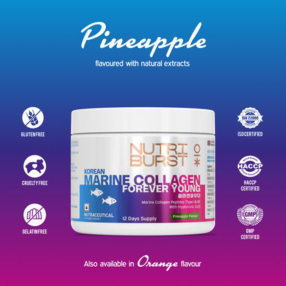 Nutriburst Korean Marine Collagen Peptides Supplement for Skin, Hair, Nails & Joints | Clinically Proven Ingredient | High Absorption 8 gms Collagen, 100 gms