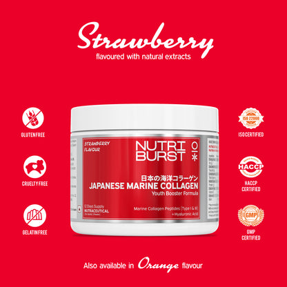 Nutriburst Pure Japanese Marine Collagen Peptides Supplement for Skin, Hair, Nails & Joints with Shaker | Clinically Proven Ingredient | High Absorption 8 gms Collagen, 100 gms