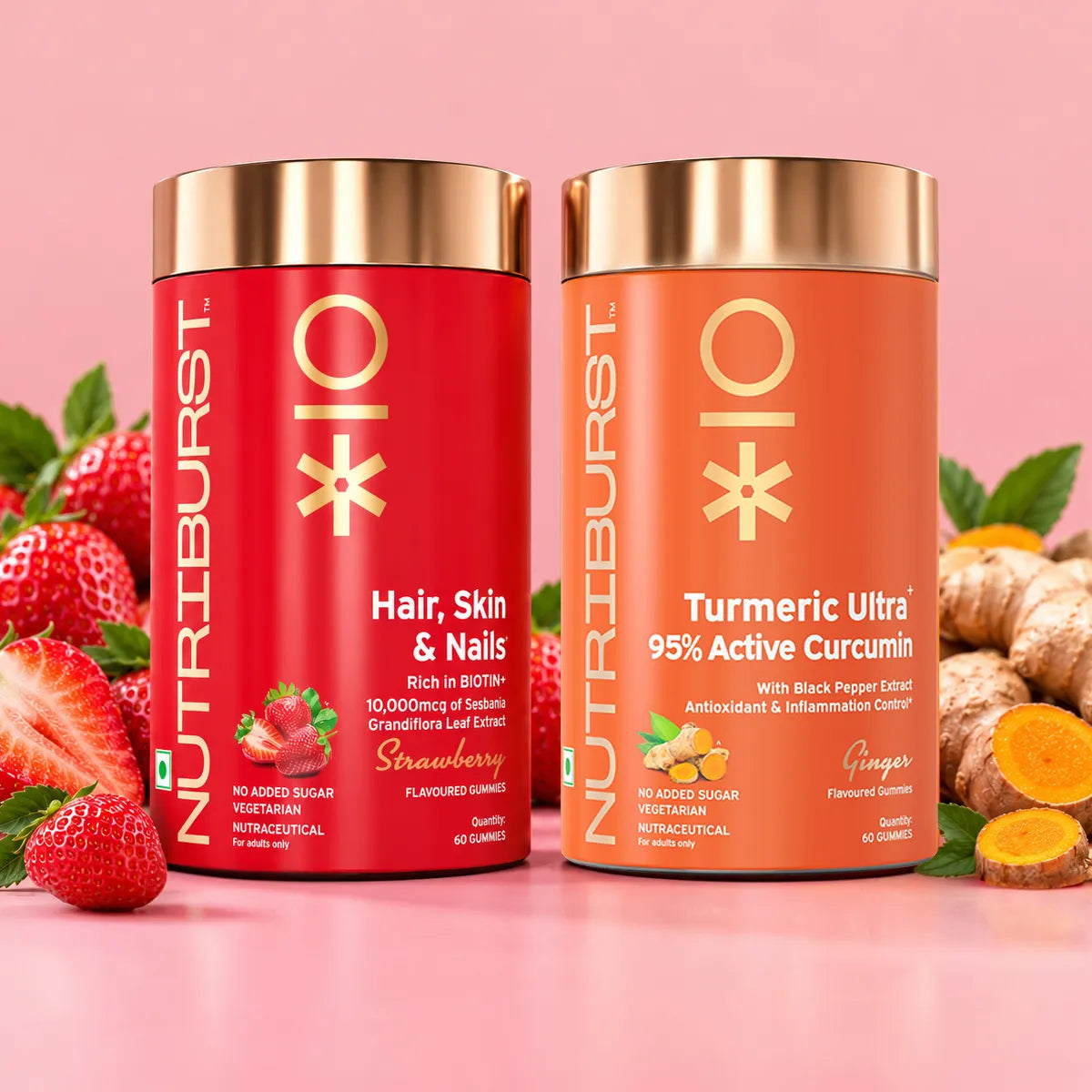 Nutriburst The Beauty Booster - Hair Skin & Nails and Turmeric Ultra Gummies Combo