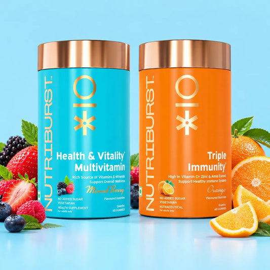 Nutriburst The Wellness Booster - Health & Vitality Multivitamins and Triple ImmunityGummies Combo