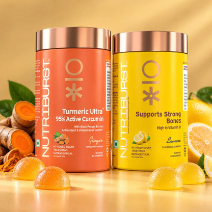 Nutriburst The Immunity Booster - Turmeric Ultra and Supports Muscles & Bones Gummies Combo