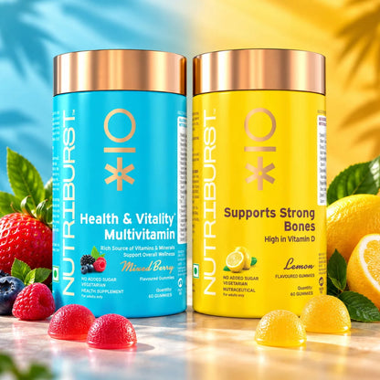 Nutriburst The Power Booster - Health & Vitality Multivitamins and Supports Muscles & Bones Gummies Combo