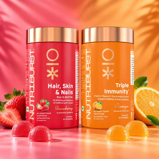 Nutriburst The Vibrancy Booster - Hair Skin & Nails and Triple Immunity Gummies Combo