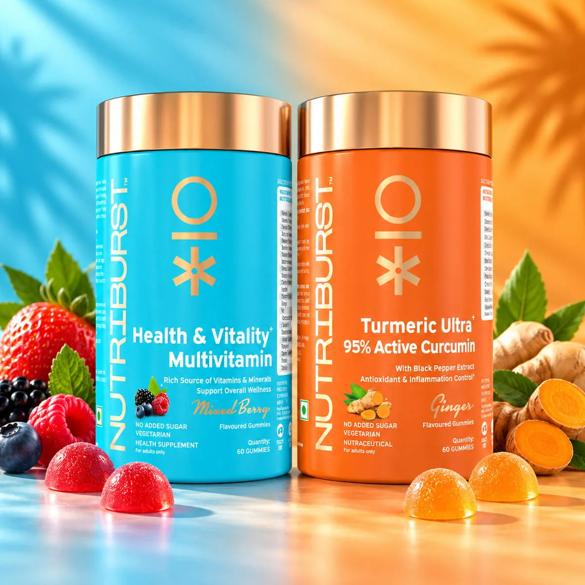 Nutriburst The Healthy Booster - Health & Vitality Multivitamin and Turmeric Ultra Gummies Combo