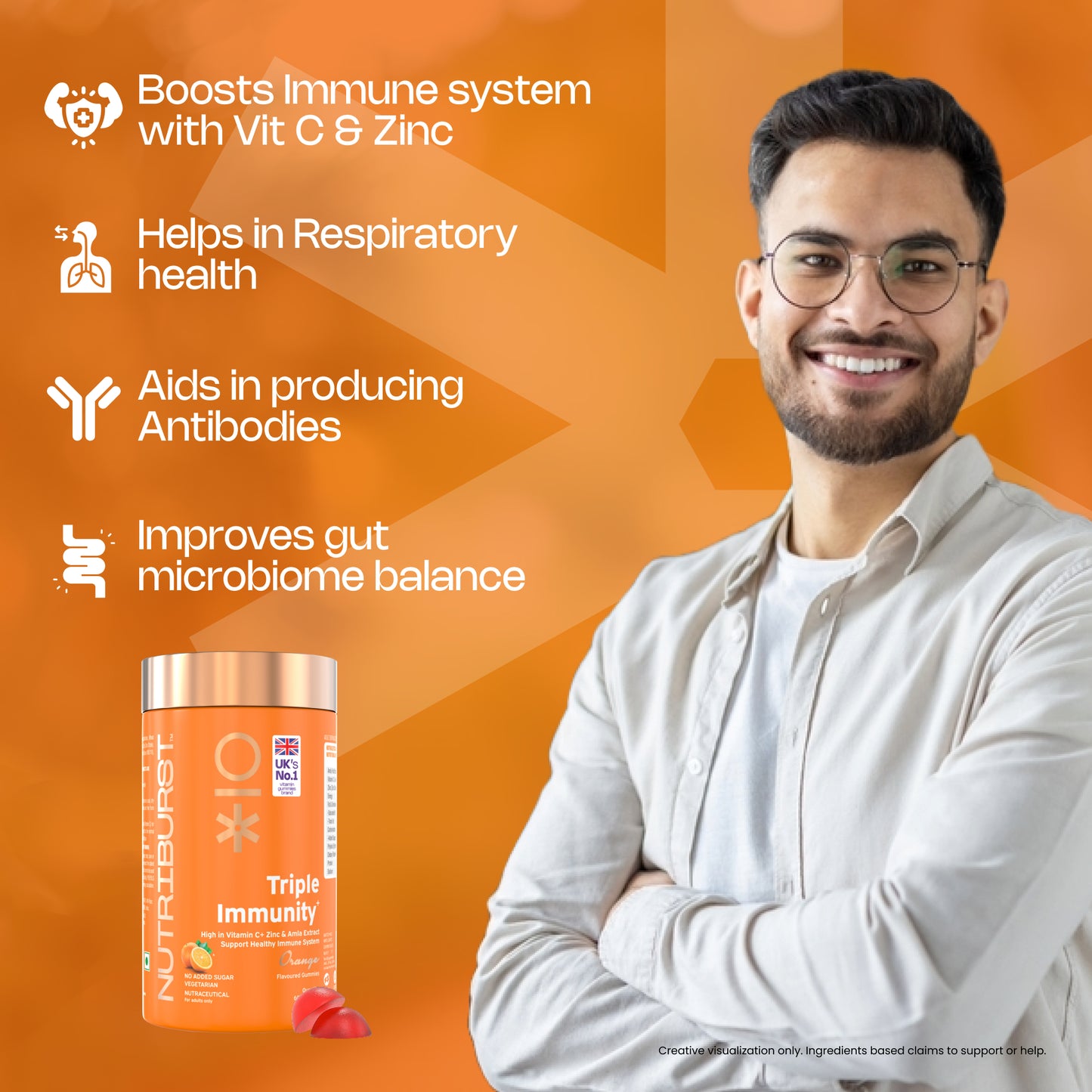 Nutriburst Triple Immunity Gummies with Vitamin C, Zinc & Amla