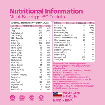 Multivitamin Ultra Tablets for Women | High Strength US Formulated | Supports Hair Growth, Skin Health, Energy & Hormonal Balance | 60+ Vitamins & Minerals | Veg Supplement | 60 Count