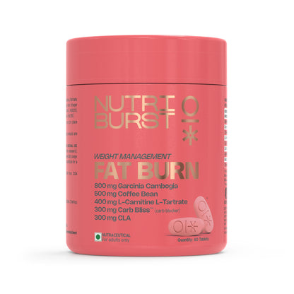 Nutriburst Fat Burn Tablets for Men & Women | Weight Management Supplement with Garcinia Cambogia, Green Coffee Bean, L-Carnitine, CLA & Carb Blocker | 60 Tablets (1-Month Pack)