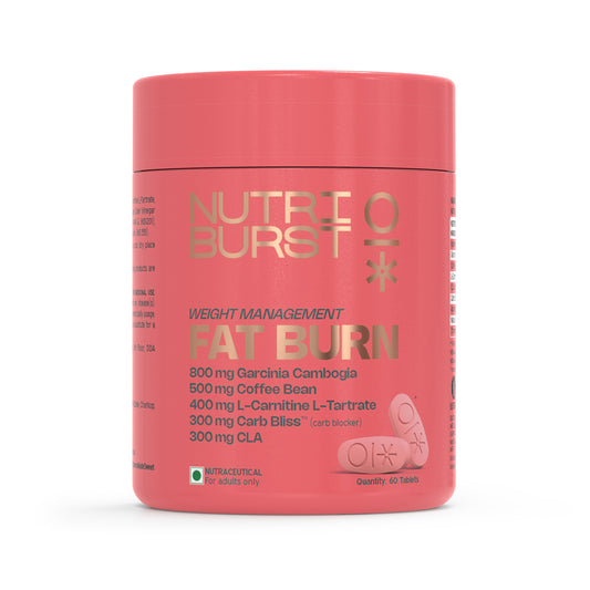 Nutriburst Fat Burn Tablets for Men & Women | Weight Management Supplement with Garcinia Cambogia, Green Coffee Bean, L-Carnitine, CLA & Carb Blocker | 60 Tablets (1-Month Pack)